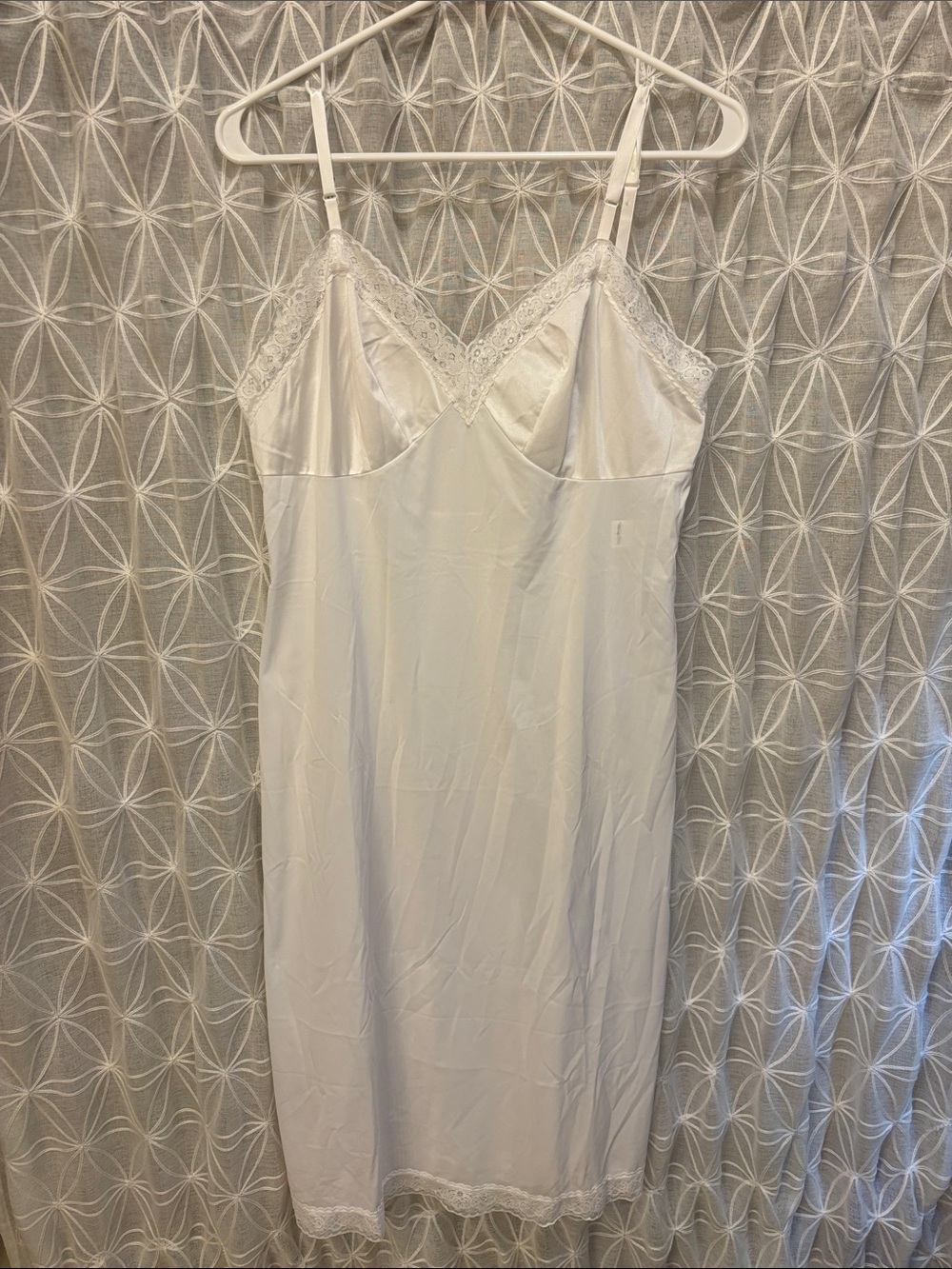 Vanity Fair White Satin Lace-Trim Chemise Slip